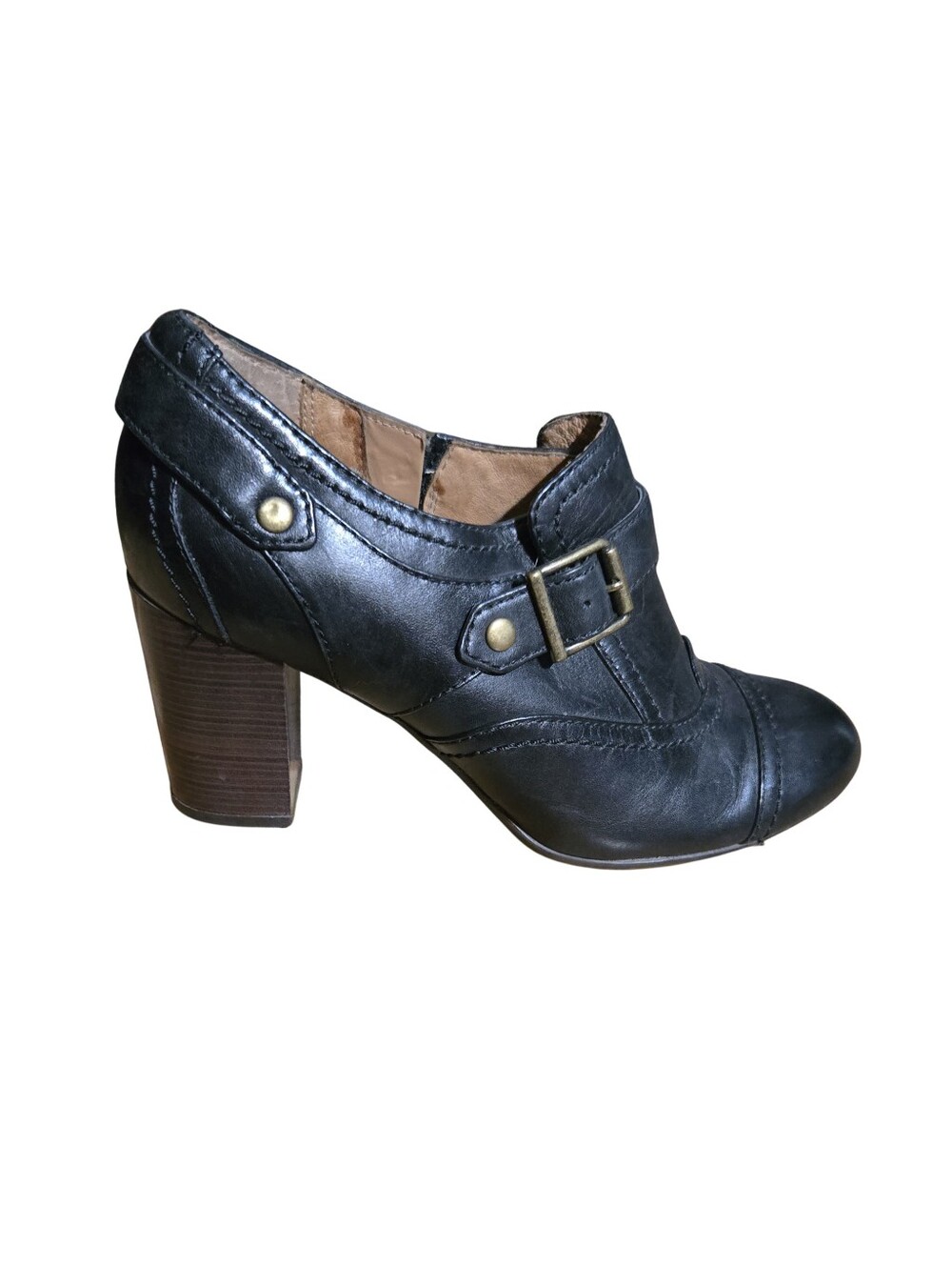 Clarks Women’s 5M Booties Western Leather Block Heels Black - Picture 2 of 8
